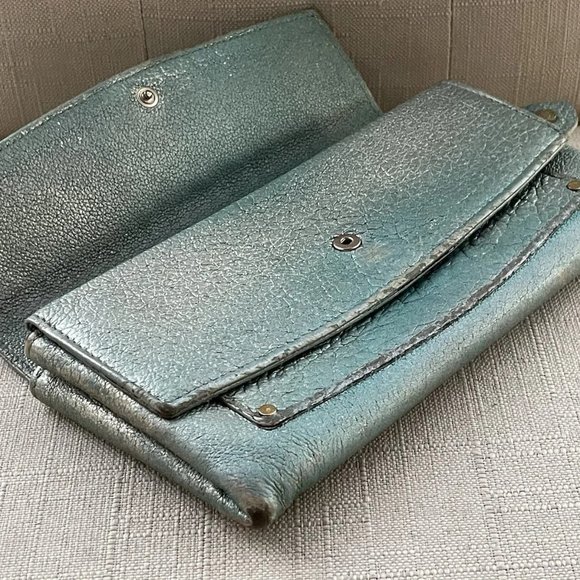 Jimmy Choo Women Wallet Cardholder Blue Leather Wristlet Clutch Purse Made Italy - Picture 7 of 12